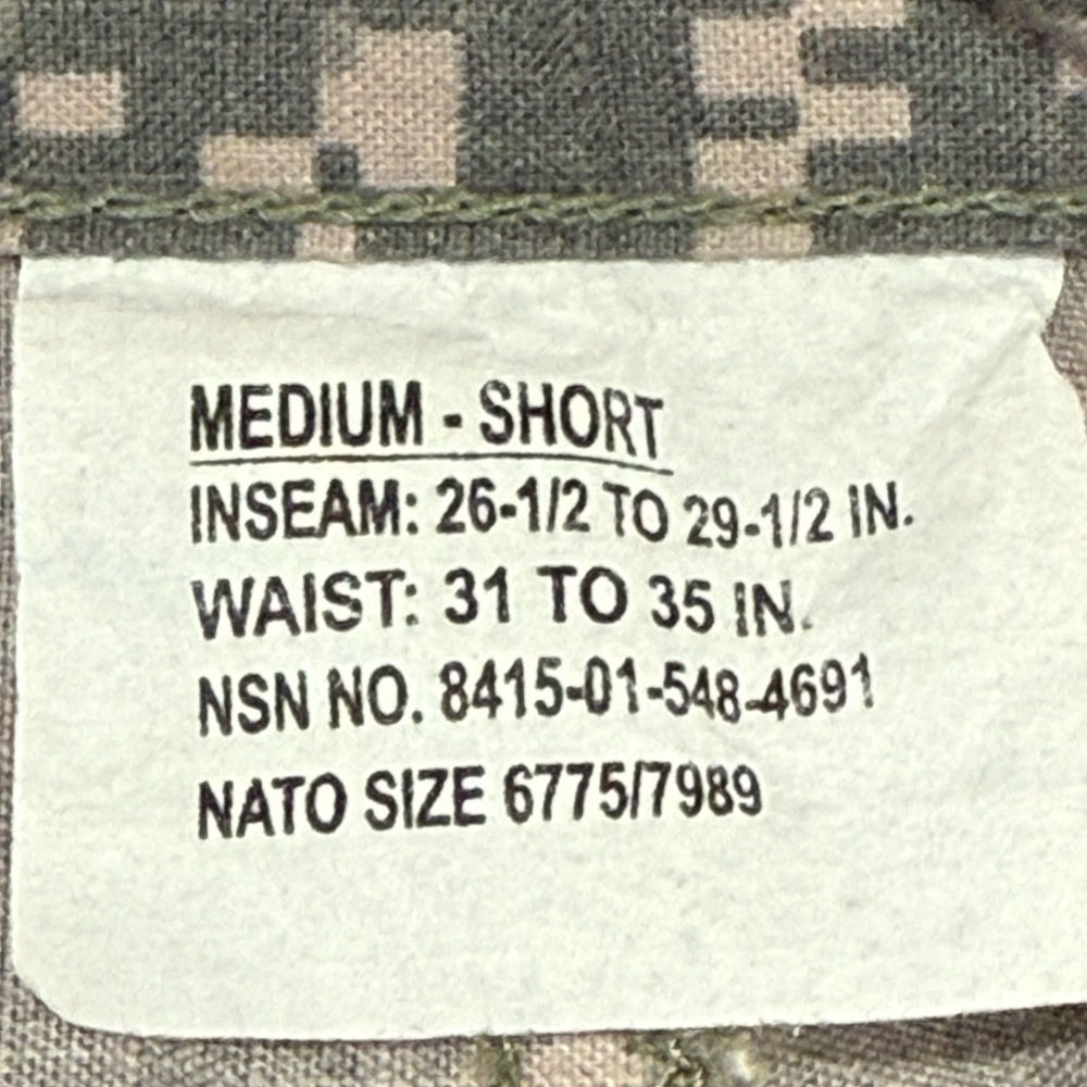 U.S. Army Combat Uniform Trousers ACU Digital Camo Size Medium Short - Picture 8 of 9